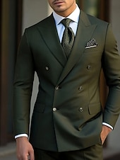 cheap Formal Suits-Men&#039;s Wedding Suits Homecoming Suits Black White Business WorkWear Solid Colored Slim Fit 2 Piece Double Breasted Six-buttons
