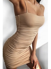 economico Abiti di Laurea-Per donna Mini Abito Abito Bianco Abito da laurea Abito Sottoveste Abito arricciato Moda Laurea Data Uscire Vestibilità regolare Semplice Senza Maniche Spalline sottili Rosa cipria Nero Bianco Rosso