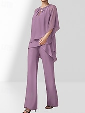 abordables Longueur du plancher-Ensemble Deux Pièces Combinaison Robe de Mère de la Mariée Invité de Mariage Élégante Col Montant Longueur de Sol Crêpe Manches 3/4 Avec Ruchés Perles 2025