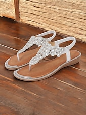 baratos Mulheres-sandálias femininas estilo boho marrom enfeitadas – calçados de tiras baixas adornados com cristais para festivais de verão, viagens à praia e reuniões casuais