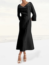 preiswerte Bodenlänge-Blazer Kleid A-Linie Brautmutter Smoking Kleid Elegant Vintage Einfach V-Ausschnitt Bodenlang Satin Crepe 3/4-Länge Ausgestellte Ärmel mit Schlitz Überzogene Knöpfe 2025