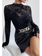 abordables Hauts sexy pour femmes-Femme Chemisier Plein mode manche longue Col Haut Hauts réguliers Vacances Sortie Maille Noir bleu marine Eté