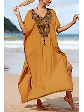 cheap Boho Dress-Women&#039;s Midi Dress Casual Dress Boho Dress Print Dress Fashion Modern Going out Beach Weekend Regular Fit Flower Short Sleeve V Neck Yellow Summer