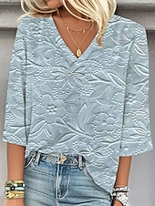 abordables Hauts Floraux-Blouse Femme Imprimé 3D Graphique Floral Stylée Plage Manches Courtes Col V Tops Règuliers Quotidien Imprimé Bleu Vert Beige Printemps Automne