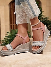 economico Infradito da Vacanza-sandali con zeppa bohémien da donna – sandali con plateau espadrillas con cinturini intrecciati e cinturino alla caviglia per la spiaggia estiva e l&#039;abbigliamento casual