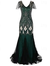 cheap Under $129.99-Sheath / Column Mother of the Bride Dress Elegant Vintage Party V Neck Floor Length Lace Tulle Short Sleeve with Beading Sequin Appliques