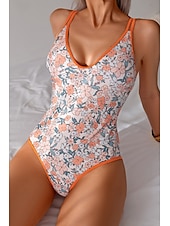 abordables Maillots de bain une pièce-Femmes Maillots de Bain Une Pièce Maillot de bain Dos nu Tenues de plage Été Léopard Fleur Fil en V Sans manches Maillots de bain