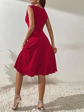 halpa Yksinkertainen mekko-Fit And Flare Mekko Cocktailmekot Juhlamekot Loma Hihaton Tiukka pyöreä kaula-aukko Päivittäin Loma Polyesteri kanssa