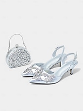 olcso Hivatalos-arany díszítésű slingback sarkú cipő hozzáillő kézitáskával – luxus esküvői és participő nőknek