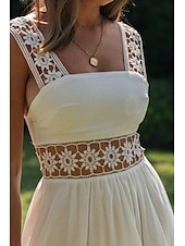 cheap White Graduation Dresses-Women&#039;s Midi Dress White Dress Graduation Dress Elegant Fashion Modern Vacation Birthday Going out Regular Fit Plain Sleeveless U Neck White Summer