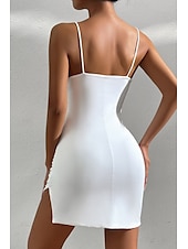 ieftine Rochii de absolvire-Pentru femei Rochie Mini Rochie albă Rochie de absolvire Rochie sexy Rochie Slip Modă Matur Absolvire Dată Ieșire Fit regulat Simplu Fără manșon Bretele Spagheti Alb Vară
