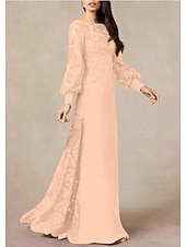 cheap Floor Length-A-Line Mother of the Bride Dress Formal Wedding Guest Elegant Jewel Neck Floor Length Chiffon Sequined Long Sleeve with Sequin 2025 free custom size