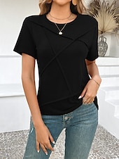 abordables T-shirt uni-T-shirt femme de couleur unie Uni Mode Moderne Décontracté Manches courtes Col rond Hauts réguliers Quotidien Week-end Noir Rose Marron Gris Été