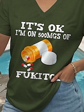 ieftine Umor &amp; Citate tricou-Pentru femei Tricou Grafic Scrisă Casual Manșon scurt În V Topuri obișnuite Zilnic Imprimeu Negru Albastru Prăfuit Trifoi Vară Primăvară