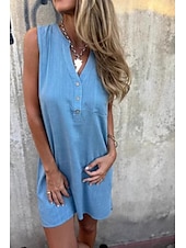 cheap Dresses-Women&#039;s Mini Dress Linen-Inspired Dresses Cotton Linen Dress Fashion Classic Modern Vacation Daily Holiday Regular Fit Plain Sleeveless V Neck Black Beige Grey Light Blue Summer
