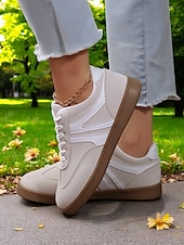 abordables Baskets femme-Baskets basses rétro jaunes pour femmes - Chaussures décontractées à lacets vintage, confortables au quotidien pour un style urbain et extérieur