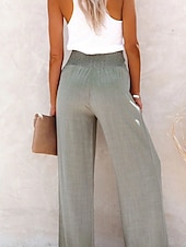 abordables Pantalón liso de lino y algodón-Mujer Pantalones de lino y algodón pantalones Casual Longitud total Cintura Media Plano Cintura elástica Confortable Al Aire Libre Deporte Calle Vino Azul marinero Gris Negro Verano Ajuste regular