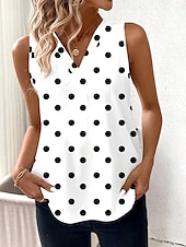 tanie Tank topy i topy na ramiączkach damskie-Damskie Top z ramiączkami Graficzny Groszki Elegancki Codzienny Bez rękawów W serek Zwykłe topy Codzienny Nadruk Biały Lato