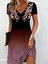ieftine rochie florală-Rochie mini pentru femei Rochie A Line Rochie de soare Rochie de vară Vacanță Casual Vacanță Zilnic Regular Fit Grafic Floral Mâneci Scurte Gât Crew Albastru Închis Vară