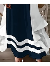 preiswerte Streifen- und geometrisches Kleid-Damen Maxikleid 2 Teile Kleid Set Sundress Sommerkleid Unterkleid Urlaub Formal Boho Urlaub Lockere Passform Grafik Geometrisch 3/4 Länge Ärmel Träger V-Ausschnitt Marineblau Sommer Frühling