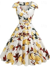 tanie Sukienki-Lata 50. Retro / vintage Rockabilly Do kolan Sukienka kopertowa Sukienka huśtawka Rozkloszowana sukienka Normalny Krótki kimonowy Kwiaty Obcisła i rozszerzona Huśtawka wisząca W serek Strój na bal