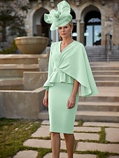 preiswerte Teelänge-Lavendel Perlen Column Brautmutterkleid Elegant Vintage V-Ausschnitt Tee Länge Stretch-Stoff Halbärmel mit Spitzenperlen Etagen Midi Kleid 2025