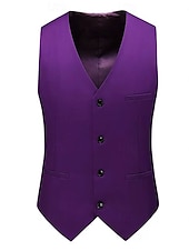 cheap Semi-Formal Suits-Men&#039;s Fashion Vest Solid Color Standard Fit V Neck Single Breasted Four-buttons Black Burgundy Navy Blue