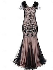 abordables Moins de 129,99 $-Robe Robe de Mère de Mariée  Élégant ancien Fête Col en V Longueur au sol Polyester Manche Courte avec Paillettes 2025