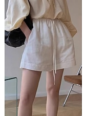 お買い得  コットンリネンショートパンツ-女性用 コットンリネンショートパンツ ショーツ スラックス ストリートファッション カジュアル ショート ナチュラルウエスト 平織り ポケット 弾性巾着デザイン 通気性 ソフト 快適 マイクロエラスティック カジュアル デイリーウェア ホワイト 夏 レギュラー