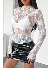 economico Top in Pizzo-Per donna Camicia di Pizzo Blusa Pizzo Semplice Elegante Moderno Manica Lunga Girocollo Top Regolari Quotidiano Ferie Uscire Nero Bianco Rosa Rosso Estate