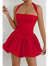 ieftine Rochii de absolvire-Pentru femei Rochie Mini Rochie albă Rochie de absolvire Rochie cu decolteu Modă Modern Absolvire Dată Petrecere ceai Fit regulat Simplu Fără manșon Gâtul halter Roz Deschis Negru Alb Roșu-aprins Vară