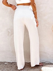 abordables Pantalón liso de lino y algodón-Mujer Pantalones de lino y algodón pantalones Casual Longitud total Cintura Media Plano Cintura elástica Confortable Al Aire Libre Deporte Calle Vino Azul marinero Gris Negro Verano Ajuste regular