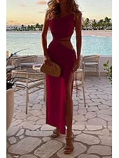 economico Abiti di Laurea-Per donna Abito Midi Abito Bianco Abito da laurea Abito Sottoveste Moda Compleanno Laurea Data Vestibilità regolare Semplice Senza Maniche Spalline sottili Rosa chiaro Nero Bianco Giallo Estate