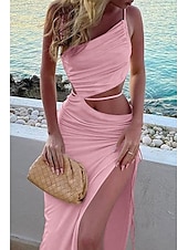 economico Abiti di Laurea-Per donna Abito Midi Abito Bianco Abito da laurea Abito Sottoveste Moda Compleanno Laurea Data Vestibilità regolare Semplice Senza Maniche Spalline sottili Rosa chiaro Nero Bianco Giallo Estate