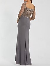 preiswerte Abendkleider-Meerjungfrau/Trompete Abendkleid elegantes Kleid formelle Abendparty bodenlang Langarm quadratischer Ausschnitt Stretch-Crêpe mit Perlenkristallen 2025
