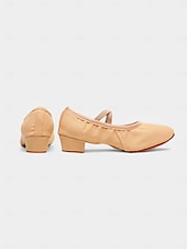 preiswerte Lateinamerikanische Schuhe-beigefarbene Canvas-Ballsaal-Tanzschuhe für Damen – Pumps mit niedrigem Absatz und elastischem Riemen für das professionelle Training