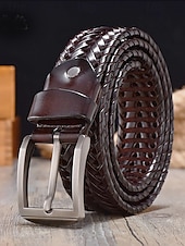 economico Cinture da uomo-cintura intrecciata in vera pelle da uomo - design intrecciato vintage con fibbia in metallo, cintura elegante regolabile per abbigliamento casual, business e formale