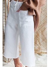 abordables Pantalon uni en coton et lin-Femmes Pantalon en coton et lin Slacks Pantacourt Occasionnel Confort Longueur cheville Naturel Uni Avec Poches Conception à cordon élastique Confortable Extérieur Rue Sortir Noir Blanche Kaki Été