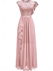 preiswerte Unter 129,99 $-Kleid Mutter der Braut Kleid Hochzeitsgast Elegant Lässig Juwel-Ausschnitt Bodenlang Polyester Kurzarm mit Spitze