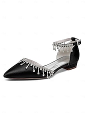 abordables Occasionnel-Escarpins de mariage à bride cheville en satin blanc - chaussures de mariée à bout pointu avec détail goutte de cristal