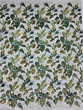 cheap GREEN-Green Floral Embroidered Leaf A-Line Evening Gown Elegant Dress Formal Wedding Floor Length Half Sleeve Illusion Neck Satin with Slit Appliques 2025