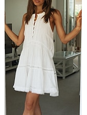 cheap White Casual Dresses-Women&#039;s Mini Dress White Dress Fashion Modern Birthday Graduation Date Regular Fit Plain Sleeveless Stand Collar White Summer