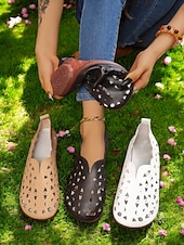 economico Ballerine da donna-slip-on bianche da donna con taglio laser a piedi nudi - scarpe casual traspiranti e leggere, comode e comode, perfette per le giornate estive