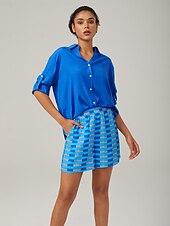 abordables pantalons pour femmes-short bleu à imprimé géométrique style vacances