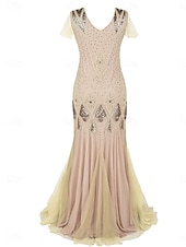 abordables Moins de 129,99 $-Robe Robe de Mère de Mariée  Élégant ancien Fête Col en V Longueur au sol Polyester Manche Courte avec Paillettes 2025