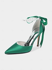 cheap Cocktail-Women&#039;s Champagne Satin Wedding Heels with Pearl Ankle Strap - Elegant Bridal &amp; Cocktail Stiletto Pumps