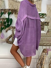 economico Camicie-Per donna Camicia Camicie di cotone e lino Abbottonare Blusa Semplice Essenziale Moderno Casual Manica Lunga Colletto a Camicia Top lunghi Quotidiano Ferie Uscire Bottoni Nero Bianco Blu Viola Grigio