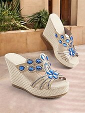cheap Vacation Sandals-Women&#039;s Rhinestone Wedge Sandals – Sparkly Open-Toe Platform Sandals with Gem Embellishments for Summer, Beachwear, and Casual Chic Outfits