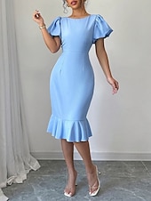 abordables Robe Simple-Robe de Graduation Femme Robe Mini Uni Robe Bodycon Semi-Formelle Bureau Ajustement Normal Graphique Manches Courtes Col Rond Noir Rose Bleu Ciel Fuchsia Été