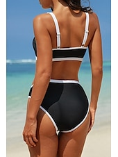 cheap Bikini Sets-Women&#039;s Swimwear Bikini 2 Piece Swimsuit Backless Patchwork Tropical Beach Wear Color Block V Neck Sleeveless Bathing Suits